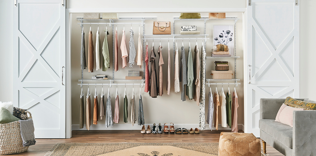 Shelving, double-hang rods and single-hang rods give you an array of storage options to accommodate all your clothing and accessories. Bonus: The wire shelving lets your belongings breathe – no more musty odors!  View more bedroom closets in our dedicated photo gallery. 