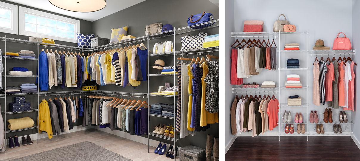 With its continuous sliding rod feature, our TotalSlide® Pro shelving makes getting and staying organized easy. You can grab your favorite outfit off the rack with the flick of a wrist and reload the closet in a flash, all without obstacles in the way.  Get help designing your dream closet from your ClosetMaid Concierge. 