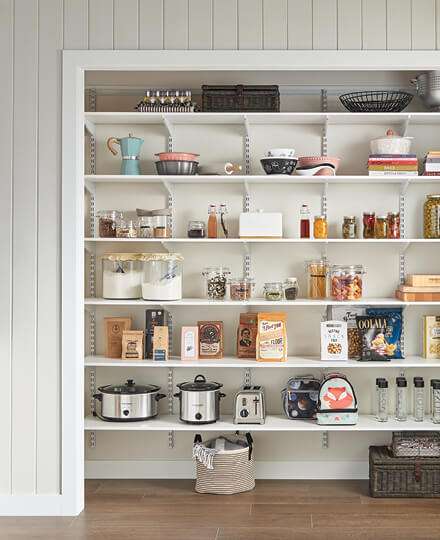 Wood Shelving in a Kitchen Pantry