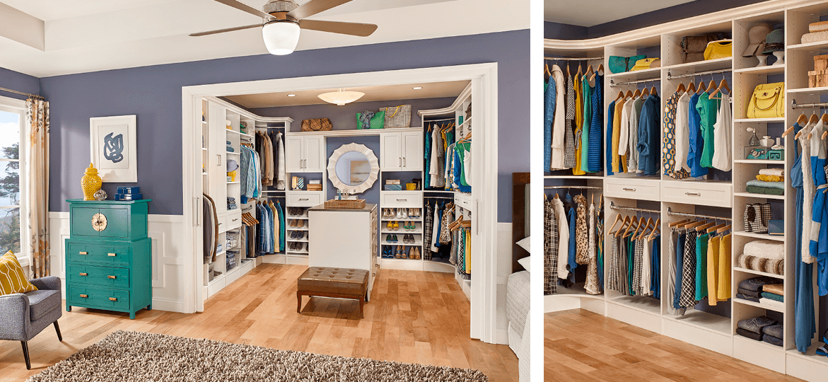 A walk-in master bedroom closet can capitalize on every inch of space with the addition of an island and the use of corner hang rods.  If you’re upgrading your current closet or moving into a newly built home, get our tips on how to prepare for your new master closet. 