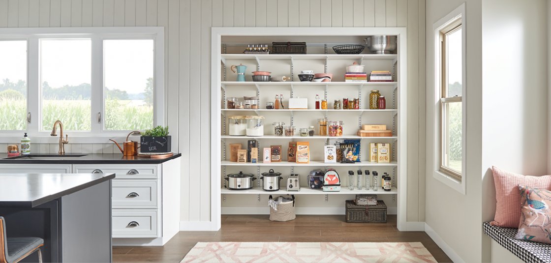 Wood Shelving in a Kitchen Pantry