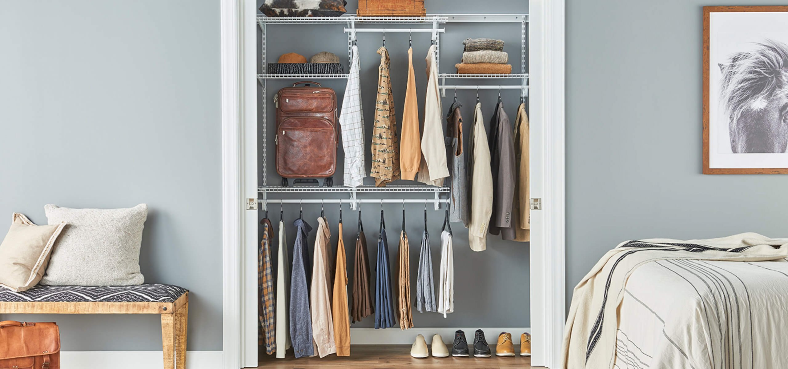 Wire Shelving in Bedroom Closet
