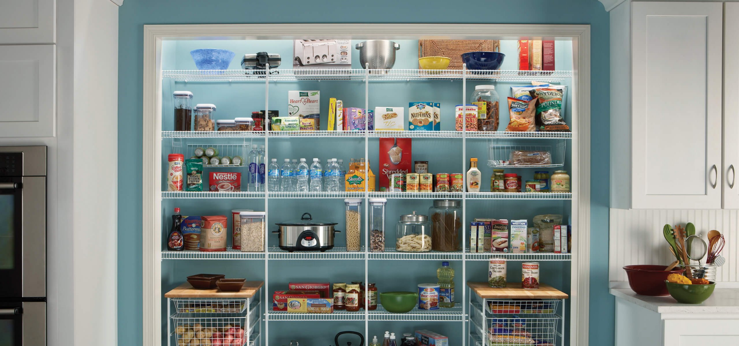 Wire Shelving in Kitchen Pantry